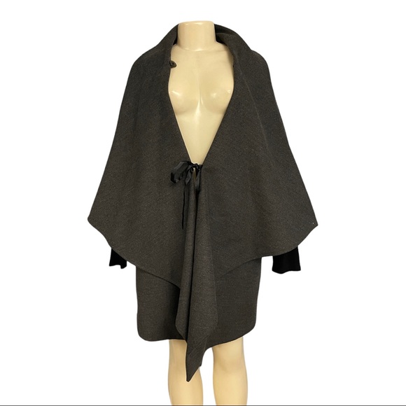 Calvin Klein Double Breasted Drape Cape Coat Envelope Collar Grey Sleeved Jacket - Picture 6 of 15
